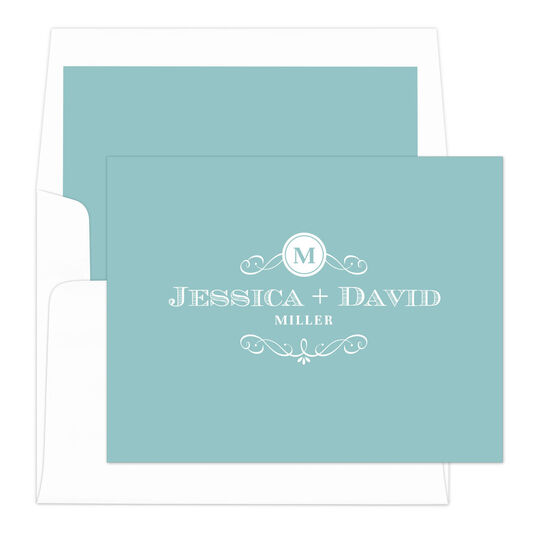 Lagoon Initial Scroll Folded Note Cards